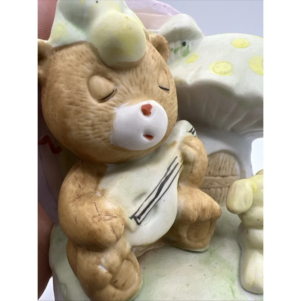 Vintage 1980s Musical Porcelain Rainbow Bear Rotating Music Box w/ Original Box